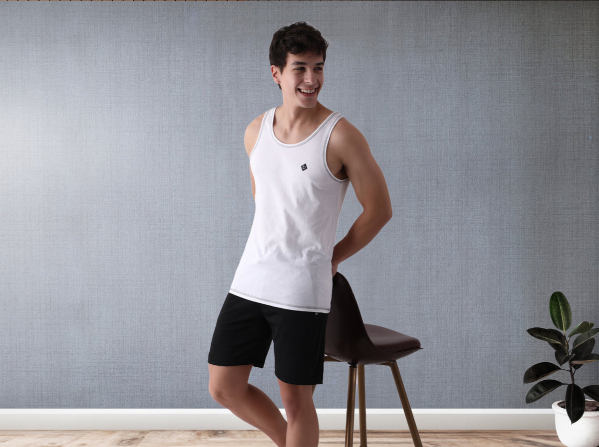 Mens Black Color Gym Vest - 100% Cotton - Size S (Small) 70 to 75 cm -  Single Pcs Baniyan by Semantic